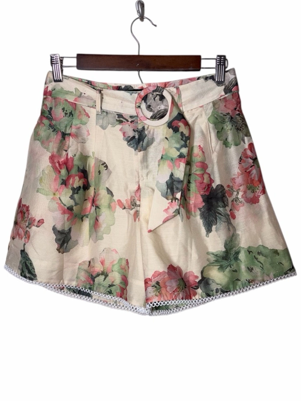 Beulah Style Floral Botanical High Waist Shorts With Belt Size Small